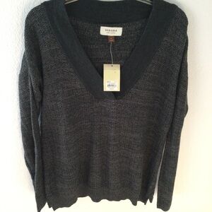 Sonoma NWT Black & Gray Hooded Slip Over Lightweight Sweater Top Size Med